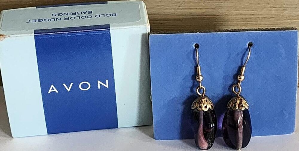 2001 Avon Bold Color Nugget Pierced Earrings With Box Pretty Purple Tone See Pic